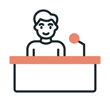 Yorumcular konuşma standında konuşma yapıyorlar, vektör illüstrasyonu