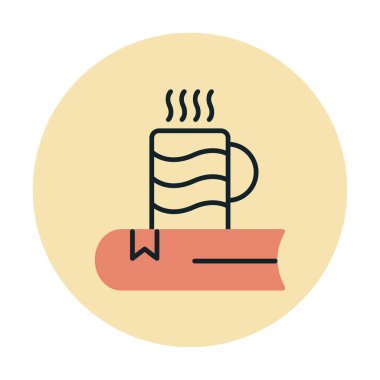 sıcak çay ve kitap simgesi, ana hatlı biçim çizimi 