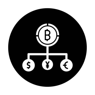 Bitcoin, dolar, avro ve yen sembollü para birimi yapısı 