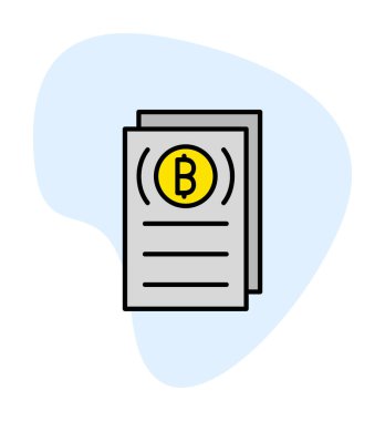 Belgeler ve bitcoin simgesinin vektör illüstrasyonu 