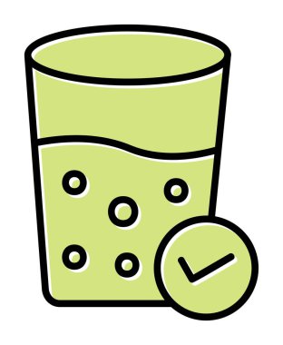 Kabarcıklı bir bardak su ve simge vektör illüstrasyonunu işaretle 