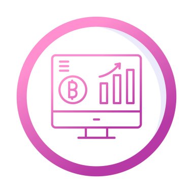 Bitcoin grafikli bilgisayar ekranı, vektör illüstrasyonu basit tasarım