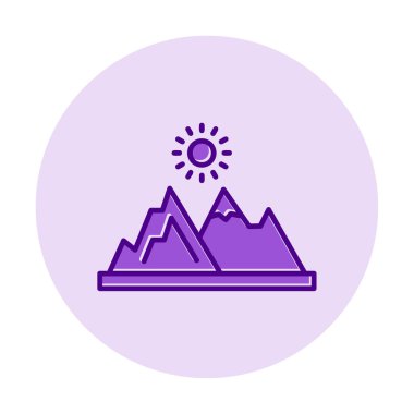 Dağların ve güneşin simgesi. vektör illüstrasyonu