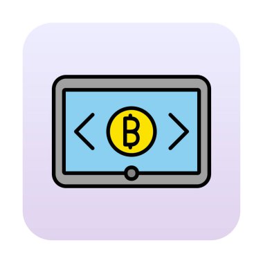 Bitcoin işaretli tablet ağ simgesi, vektör illüstrasyonu
