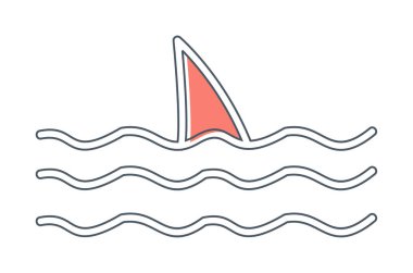 Deniz ikonunda köpekbalığı yüzgeci, vektör illüstrasyonu 