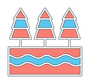 Nehir ve ağaçlar düz ikon vektör çizimi 