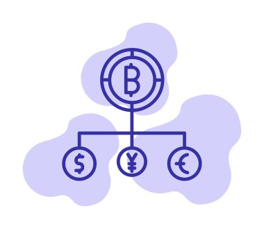Bitcoin, dolar, avro ve yen sembollü para birimi yapısı 
