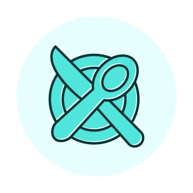 bıçak ve çatal tabakta, yemek ikonu, vektör illüstrasyonu  