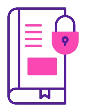 Asma kilit simgesine sahip kitap, vektör illüstrasyon tasarımı, Güvenli Kitap sembolü 