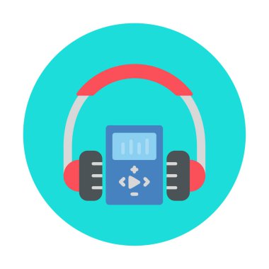 Düz kulaklık simgesi, web afişi, web ve mobil, bilgi grafikleri için vektör illüstrasyon kavramı.
