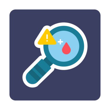 Büyüteç ve kan testi ikonu vektörü. Kan damlası