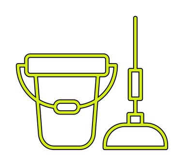 kova ve paspas simgesi, vektör illüstrasyonu  