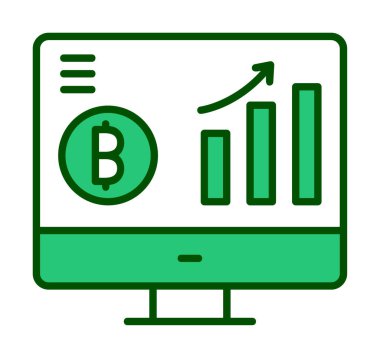 Bitcoin grafikli bilgisayar ekranı, vektör illüstrasyonu basit tasarım