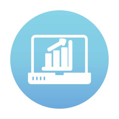 Dizüstü bilgisayar ekran simgesi üzerindeki bar grafiği, vektör illüstrasyonu