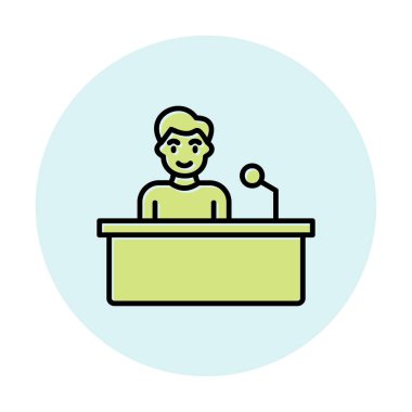 Yorumcular konuşma standında konuşma yapıyorlar, vektör illüstrasyonu