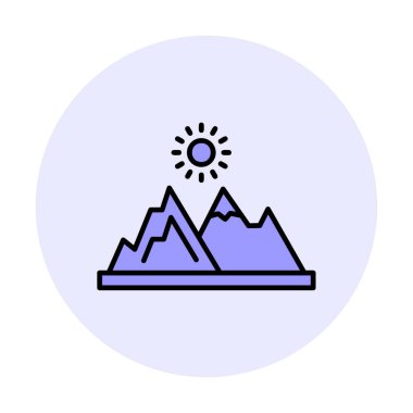 Dağların ve güneşin simgesi. vektör illüstrasyonu