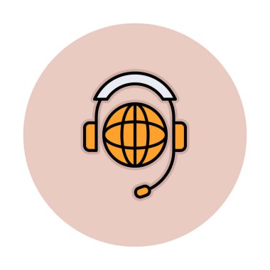 Kulaklık simgesinde Dünya küresi, vektör illüstrasyonu 