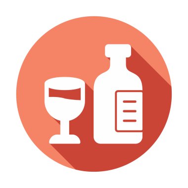 Şarap kadehi simgesi olan şişe, vektör illüstrasyonu 