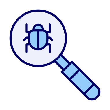 Böcekli büyüteç, virüs tespit simgesi, vektör illüstrasyon tasarımı 