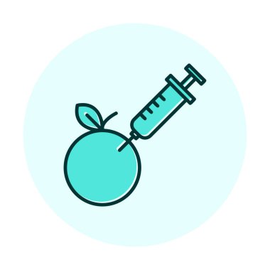 Gmo Food, şırınga ikonlu elma, vektör illüstrasyonu 