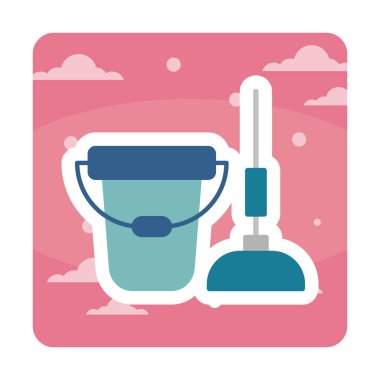 kova ve paspas simgesi, vektör illüstrasyonu  