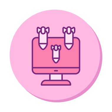 Dos hacker bomba ikonu olan düz bilgisayar monitörü