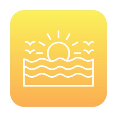 Uçan martılar ikonuyla güneş ve denizin vektör çizimi 