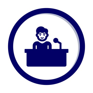 Yorumcular konuşma standında konuşma yapıyorlar, vektör illüstrasyonu