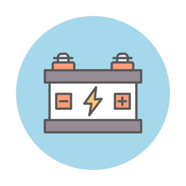 Araba aküsü simgesi. Ağ için Kataloglayıcı imza vektör simgesinin düz çizimi.