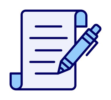 Kalem simgesi ve vektör illüstrasyonlu kağıt sayfası 