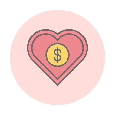 Dolar kalbi favori simgesi, vektör illüstrasyonu 