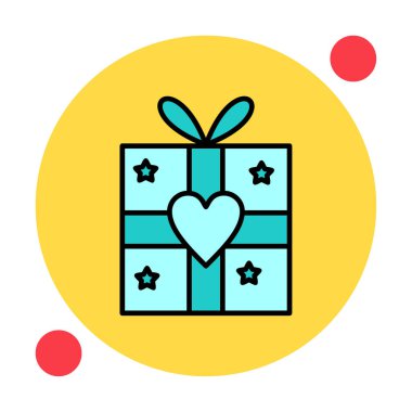 Kalp ikonu vektör illüstrasyonlu hediye kutusu 