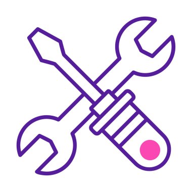 İngiliz anahtarı ve tornavida ikonu. Web için araç vektör simgesinin özet çizimi                              