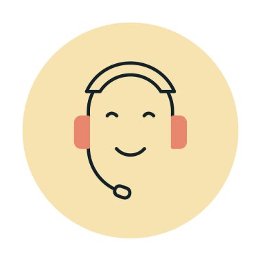 Kulaklık ve gülücükle yüzün vektör çizimi, Çağrı Merkezi kavramı