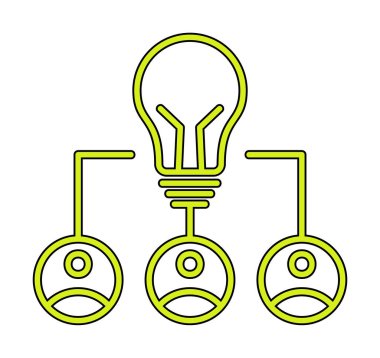 Takım Fikri, ampul ve iş dünyası ikonu, vektör illüstrasyonu