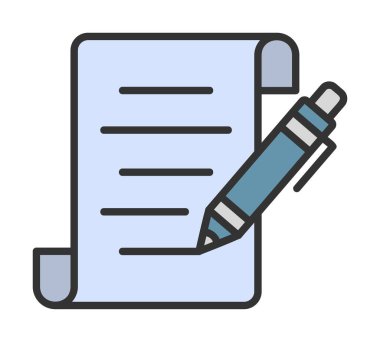 Kalem simgesi ve vektör illüstrasyonlu kağıt sayfası 