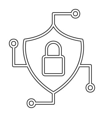 Asma kilit simgesi, vektör illüstrasyonlu güvenli kalkan