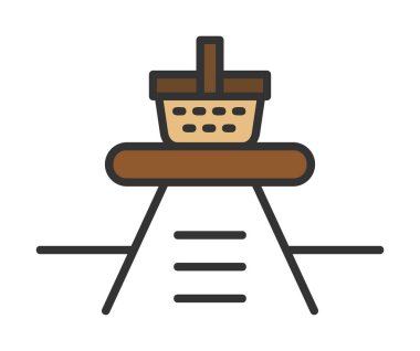 Piknik ikonunda yiyecek içeren sepetin vektör illüstrasyonu 