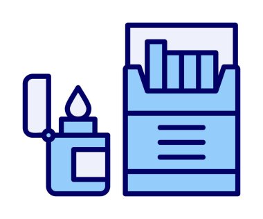 Sigara ve daha hafif ikonlu tütün sembolü, vektör illüstrasyonu 