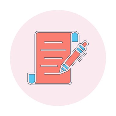 Kalem simgesi ve vektör illüstrasyonlu kağıt sayfası 