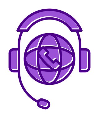 Basit Dünya Çağrı Merkezi Desteği simgesi, vektör illüstrasyonu
