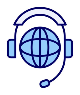 Kulaklık simgesinde Dünya küresi, vektör illüstrasyonu 