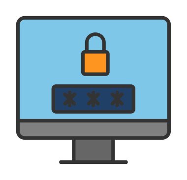 Basit Bilgisayar monitörü Ekran simgesi, vektör illüstrasyonunu kilitle