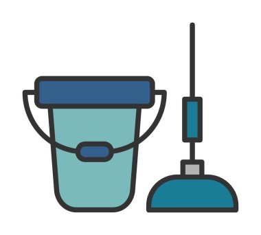 kova ve paspas simgesi, vektör illüstrasyonu  