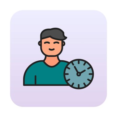 Saat simgesi olan kişi, vektör çizim tasarımı. Zaman Yönetimi                       