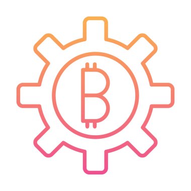 Bitcoin dişli çizgisi simgesi, vektör illüstrasyonu 