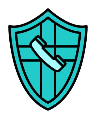 Eski moda telefon ahizesi simgesi olan bir kalkan. Güvenli telefon hattı. vektör çizimi tasarımı