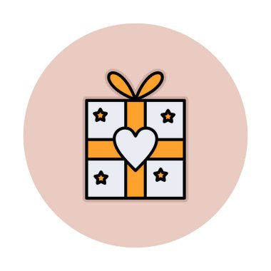 Kalp ikonu vektör illüstrasyonlu hediye kutusu 