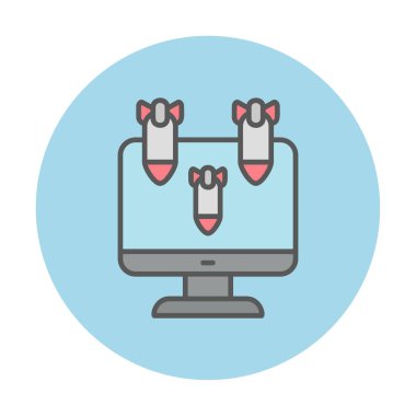Dos hacker bomba ikonu olan düz bilgisayar monitörü