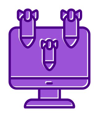 Dos hacker bomba ikonu olan düz bilgisayar monitörü